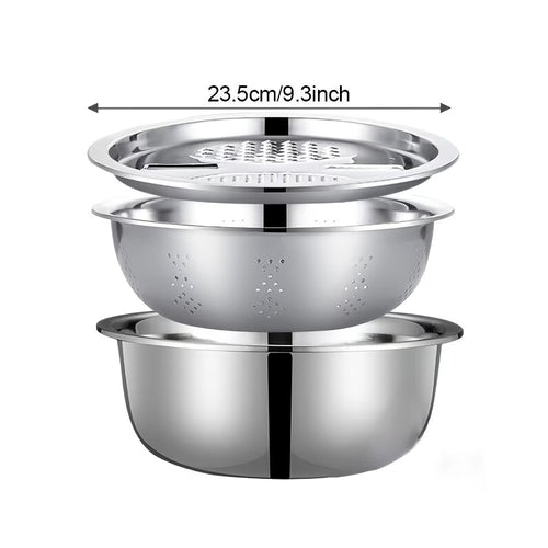 All-in-1 Steel Prep & Drain Kitchen Bowl Set (3-Piece)